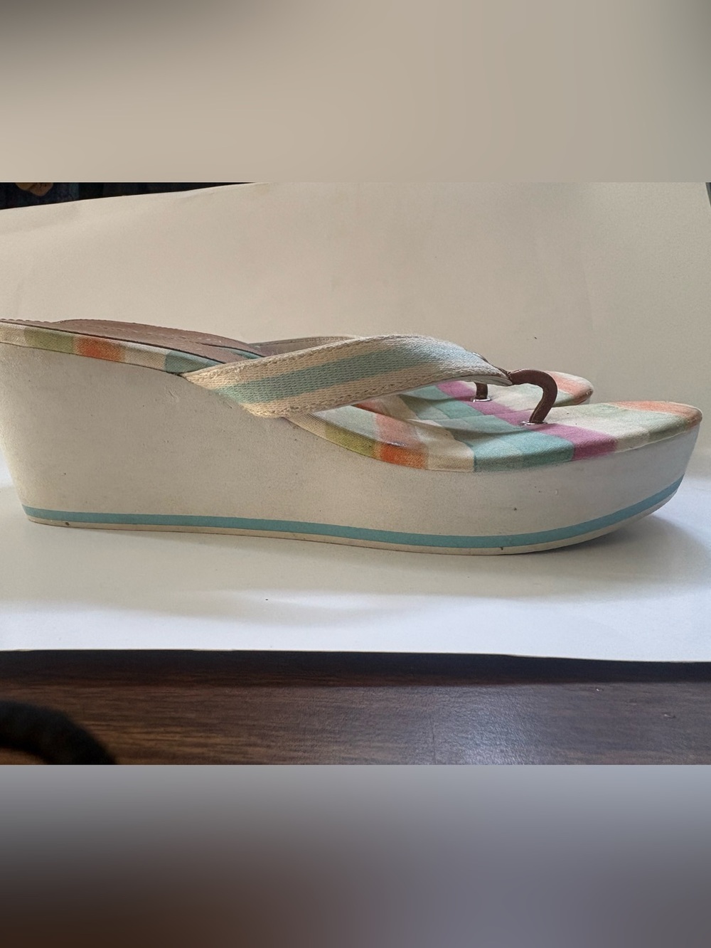Coach Rainbow Stripe Wedge Sandals Size 10 | Y2K Platform Flip Flops Multicolor